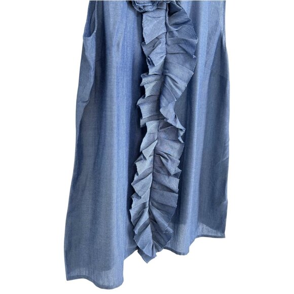 The Limited L Blue Sleeveless Blouse Button Ruffle Front Fabric Flower Shirt NWT - Picture 3 of 16